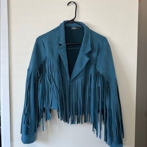 Elegant Teal Fringe Women's Blazer